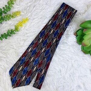 Oscar de la Renta Couture Vintage Patterned Multicolor 100% Silk Tie Wine Navy